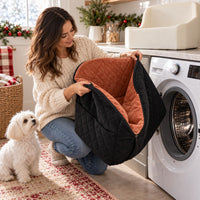 Removable quilted cover going into the washing machine