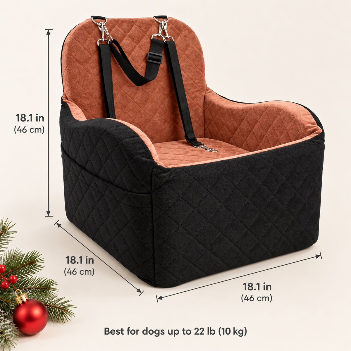 Size chart: 18.1 x 18.1 x 18.1 in, best for dogs up to 22 lb