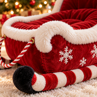 Close-up of white faux-fur trim, snowflake print and candy-cane runner